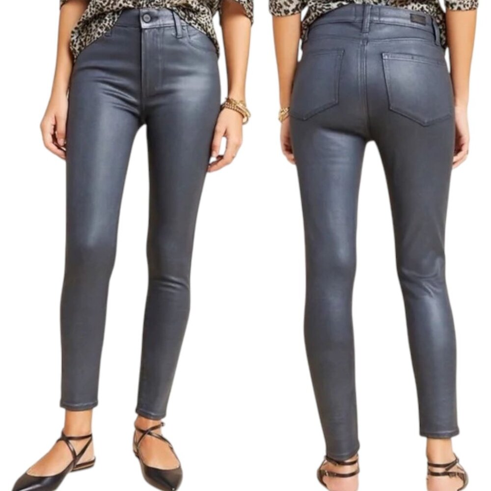 Paige Hoxton Women's Ultra Skinny Coated Jeans Sz 29 Black Rayon/Cotton Stretch